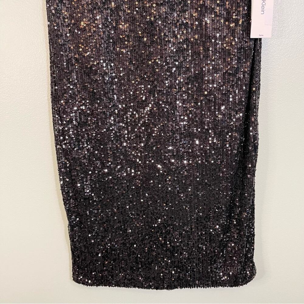 Calvin Stretch All Over Sequin Knot Detail Party Sheath Dress Black Size 8P NWT - Picture 12 of 15
